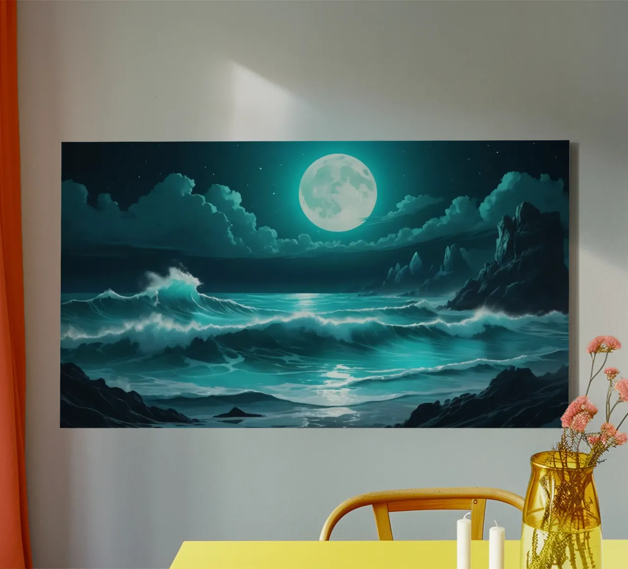 Stunning abstract ocean view with glowing moonlight canvas by DesignDoodle