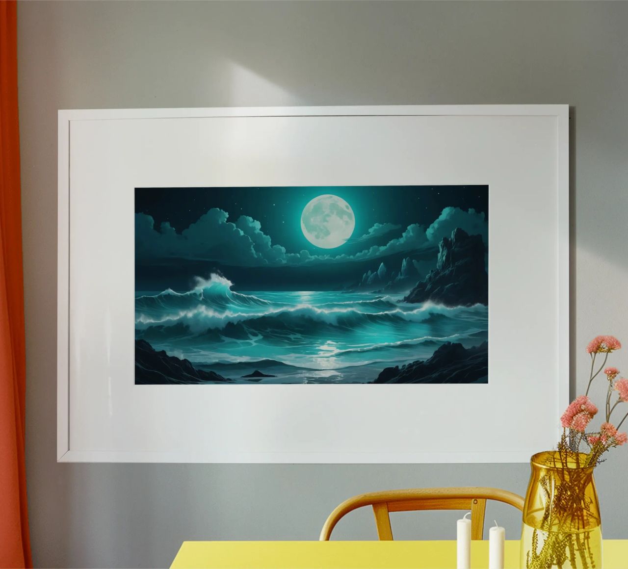 Stunning abstract ocean view with glowing moonlight poster by DesignDoodle
