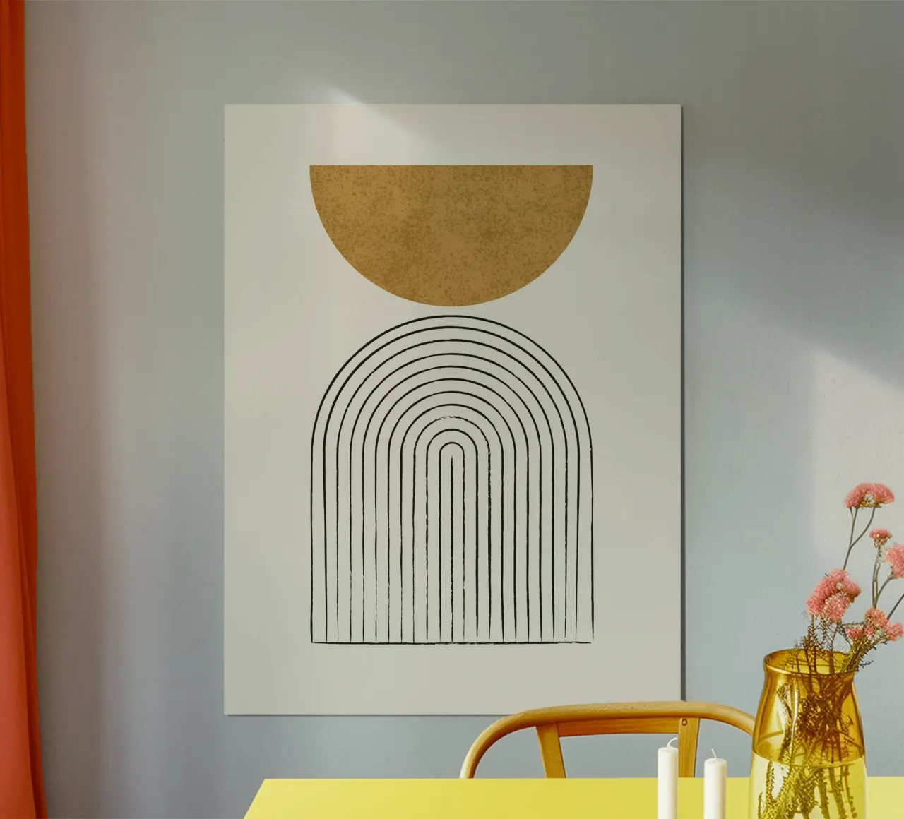 Arco di Equilibrio Oro poster con telaio in plastica da MoonlightPrint