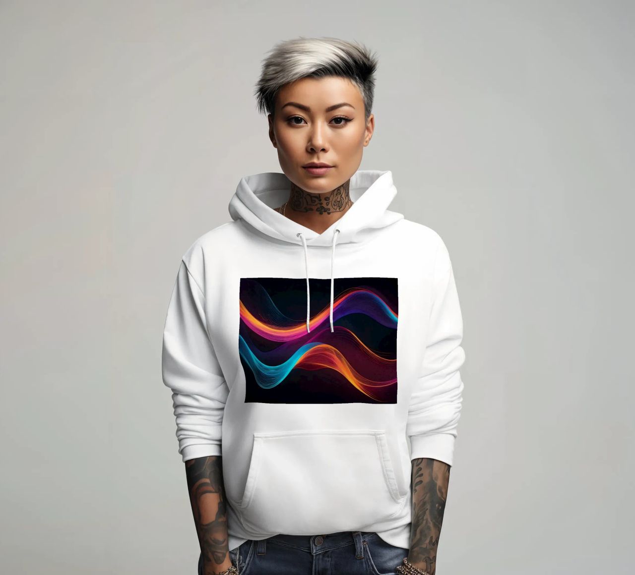Vibrant abstract waves of color creating a dynamic visual hoodie by DesignDoodle