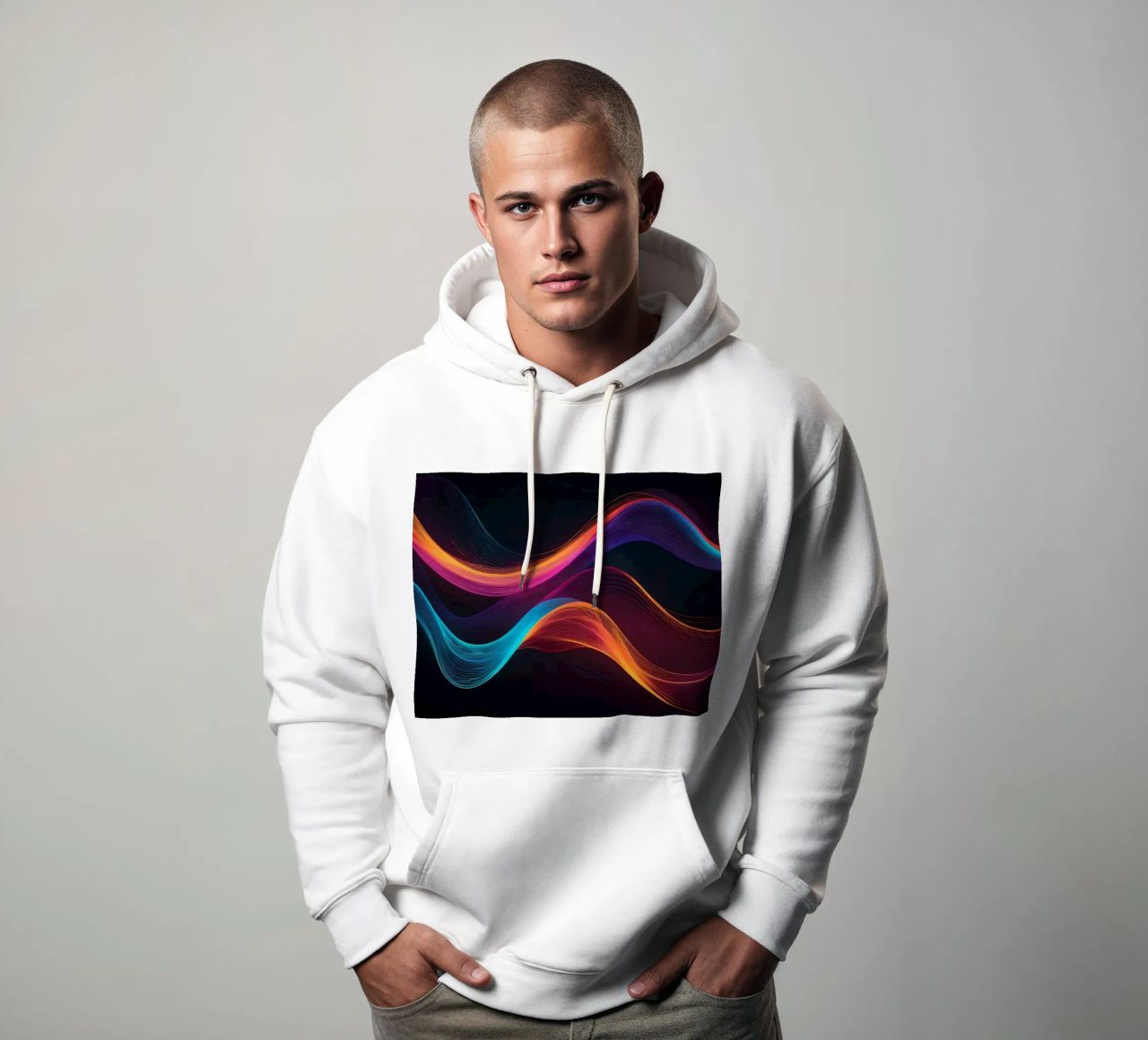 Vibrant abstract waves of color creating a dynamic visual hoodie by DesignDoodle