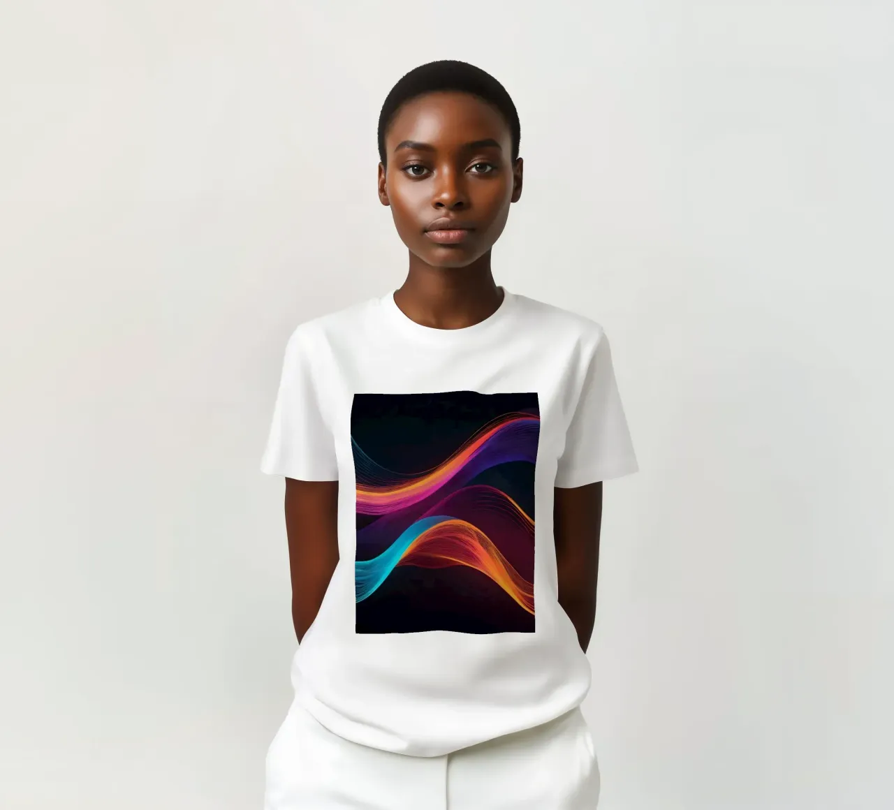 Vibrant abstract waves of color creating a dynamic visual t-shirt by DesignDoodle
