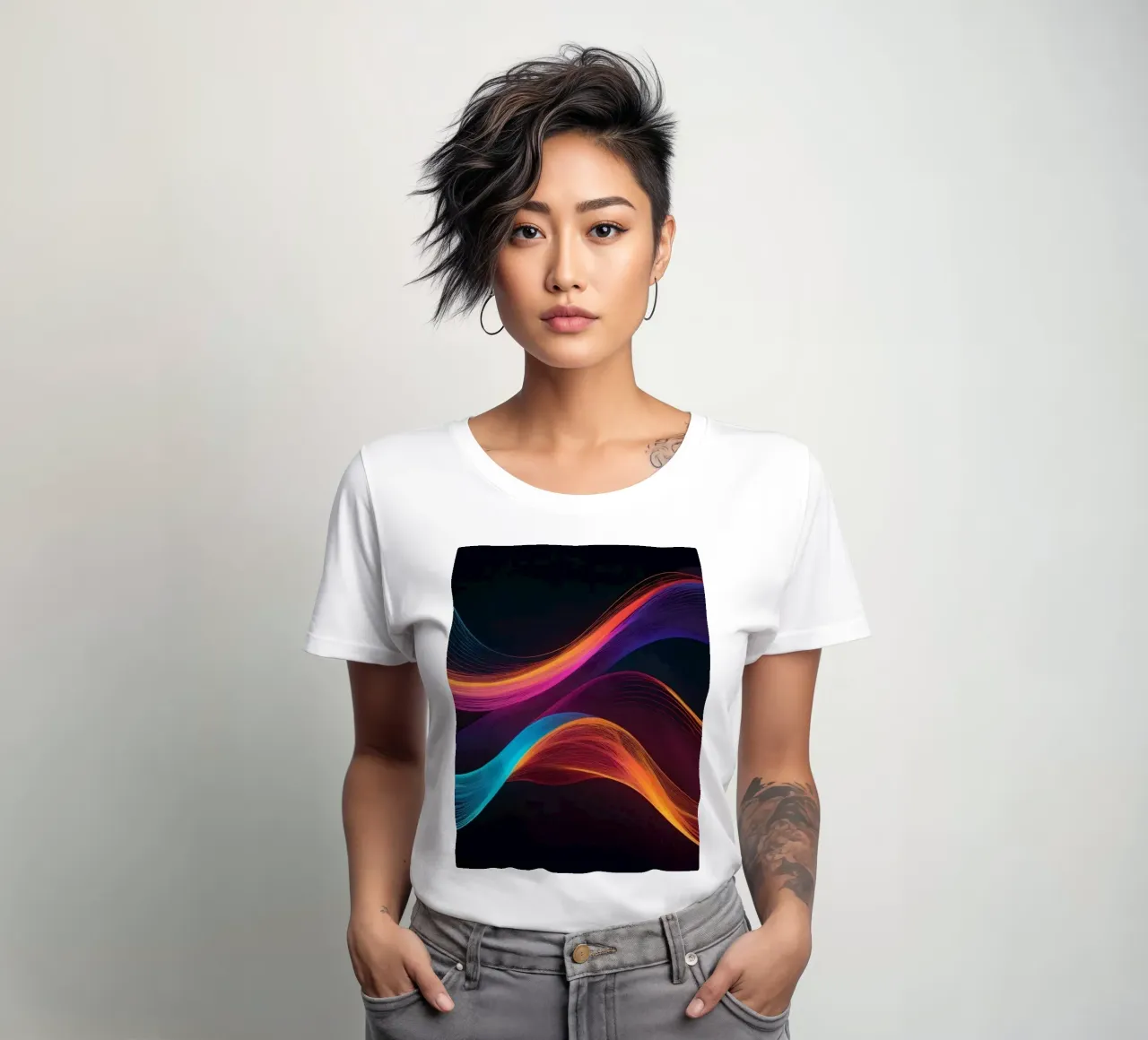 Vibranti onde astratte di colore che creano un'immagine dinamica. t-shirt da donna da DesignDoodle