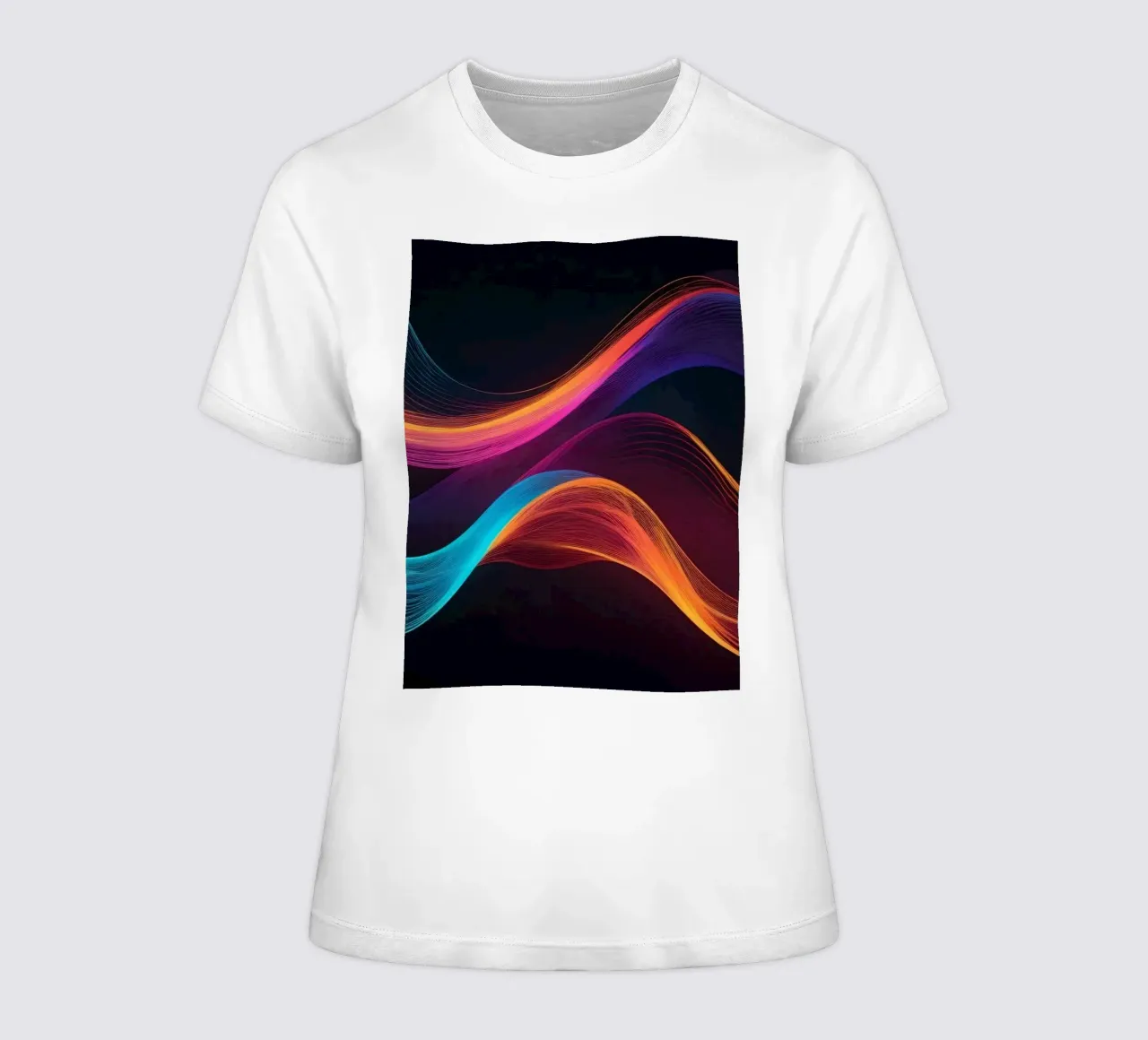 Levendige abstracte golven van kleur creëren een dynamisch beeld dames t-shirt getailleerd van DesignDoodle