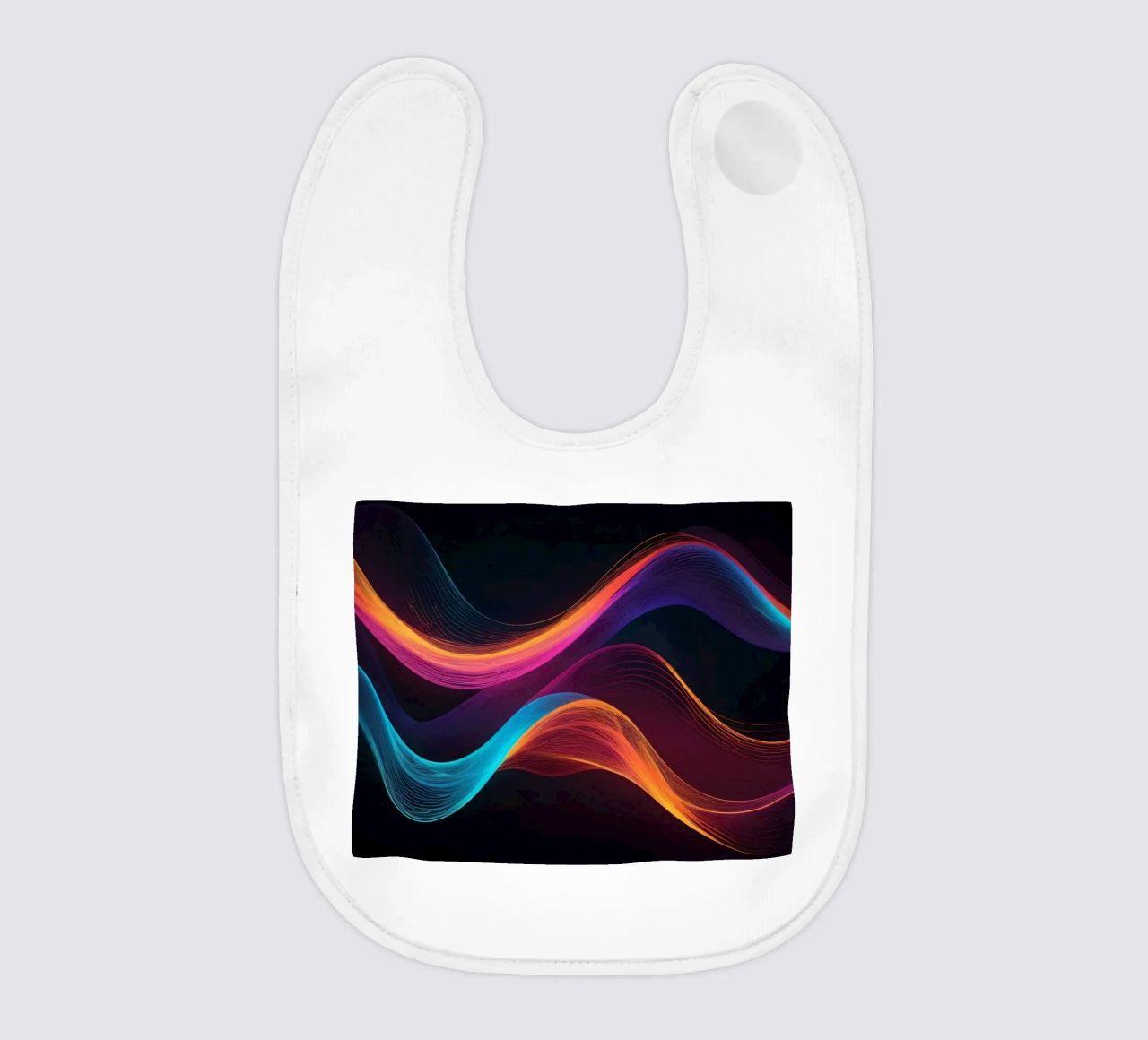 Vibrant abstract waves of color creating a dynamic visual baby bib by DesignDoodle