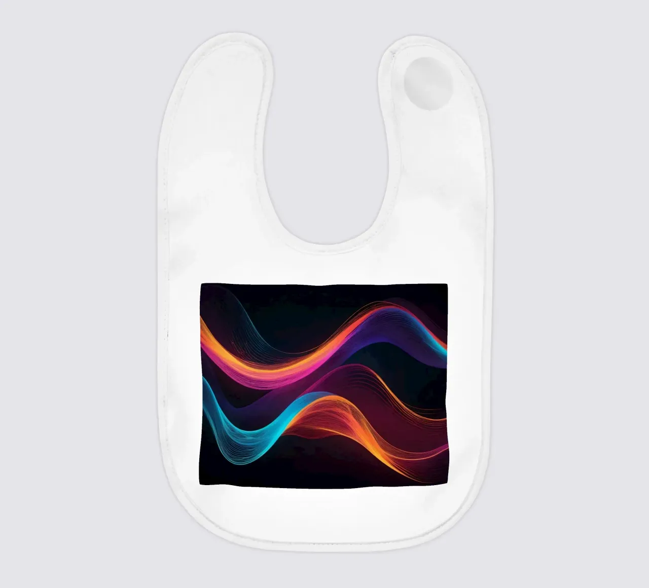 Vibrant abstract waves of color creating a dynamic visual baby bib by DesignDoodle
