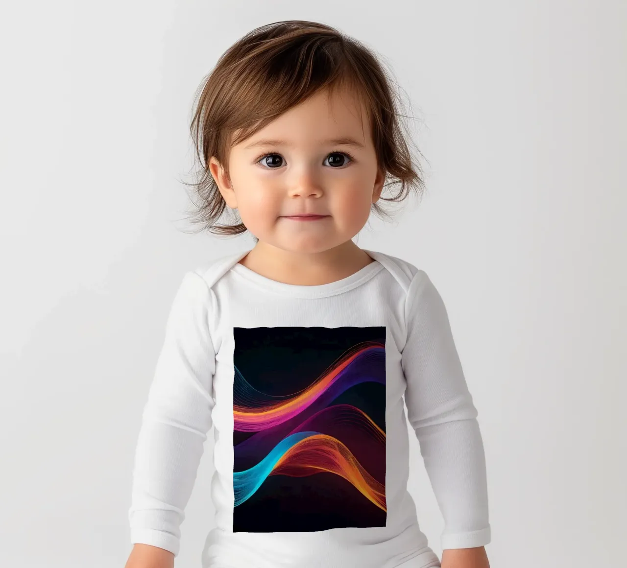 Vibrant abstract waves of color creating a dynamic visual long-sleeve baby romper by DesignDoodle