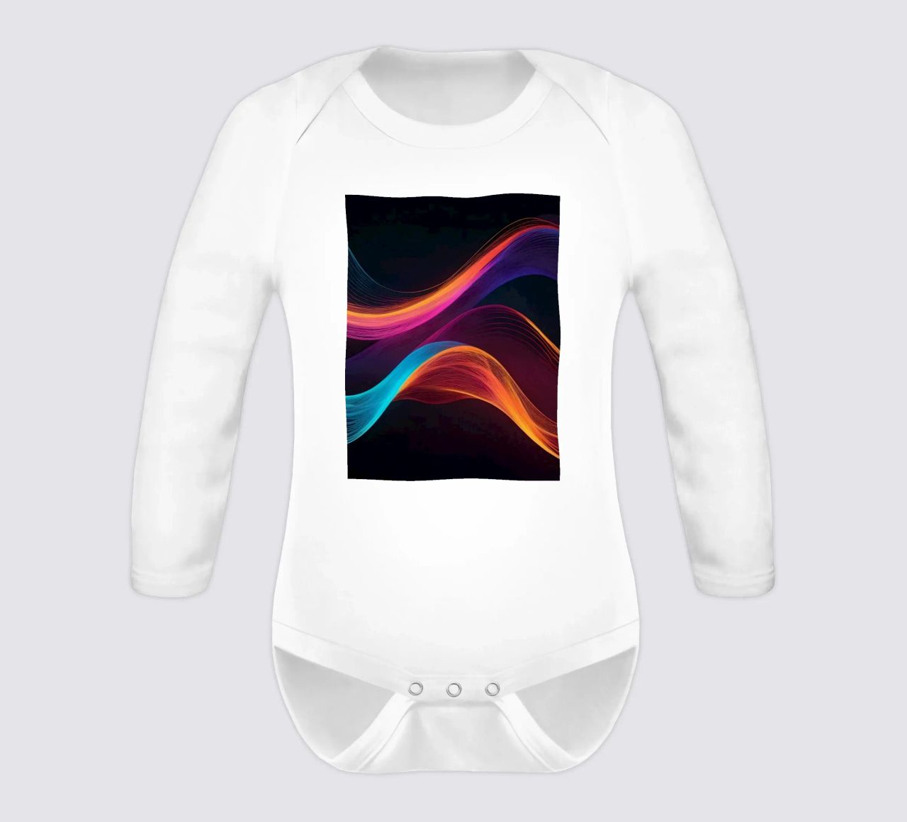 Vibrant abstract waves of color creating a dynamic visual long-sleeve baby romper by DesignDoodle