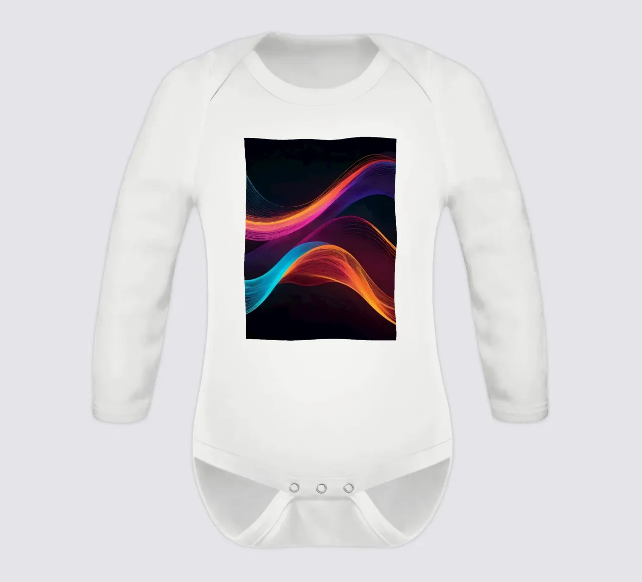 Vibrant abstract waves of color creating a dynamic visual long-sleeve baby romper by DesignDoodle