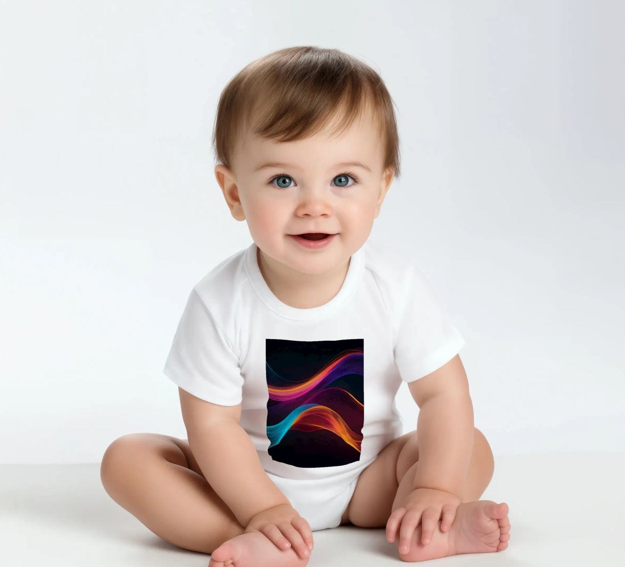 Vibrant abstract waves of color creating a dynamic visual short-sleeve baby romper by DesignDoodle