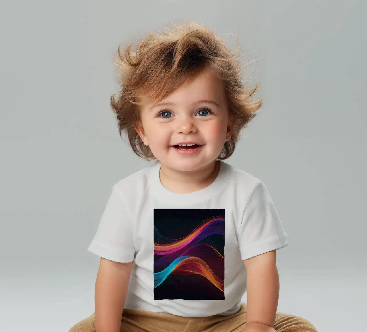 Vibrant abstract waves of color creating a dynamic visual baby t-shirt by DesignDoodle