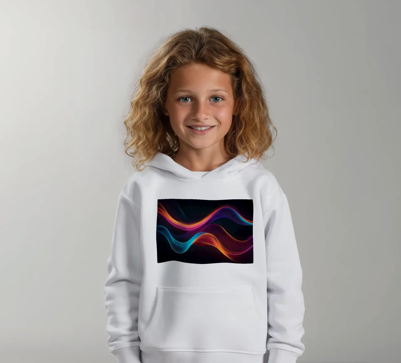 Vibrant abstract waves of color creating a dynamic visual kids hoodie by DesignDoodle