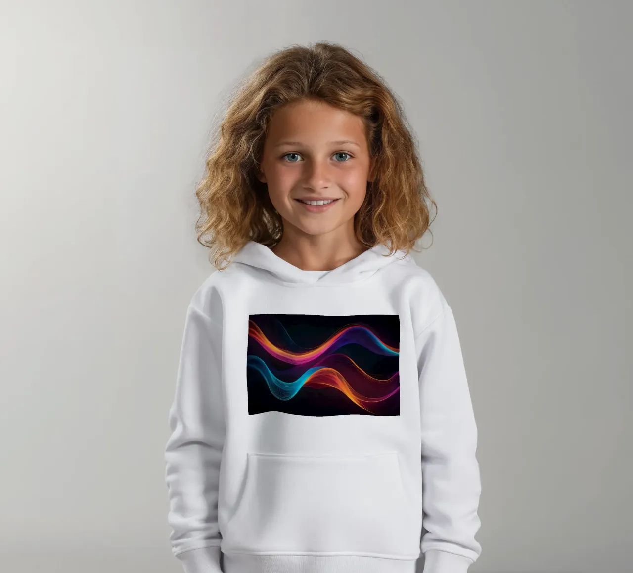 Vibrant abstract waves of color creating a dynamic visual kids hoodie by DesignDoodle