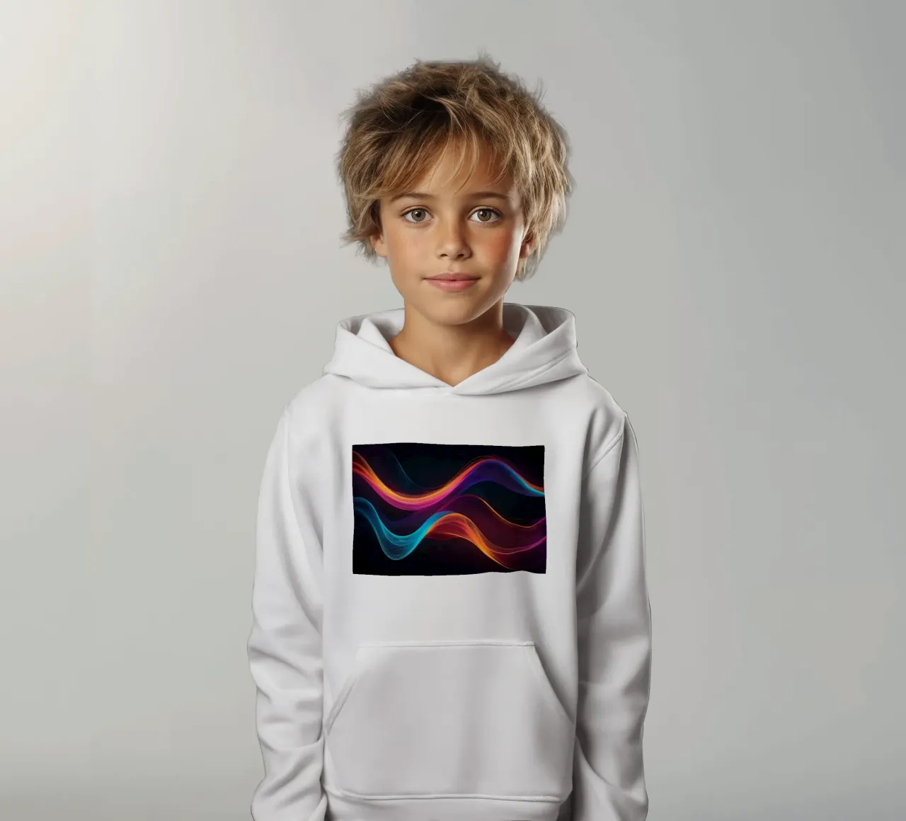 Vibrant abstract waves of color creating a dynamic visual kids hoodie by DesignDoodle