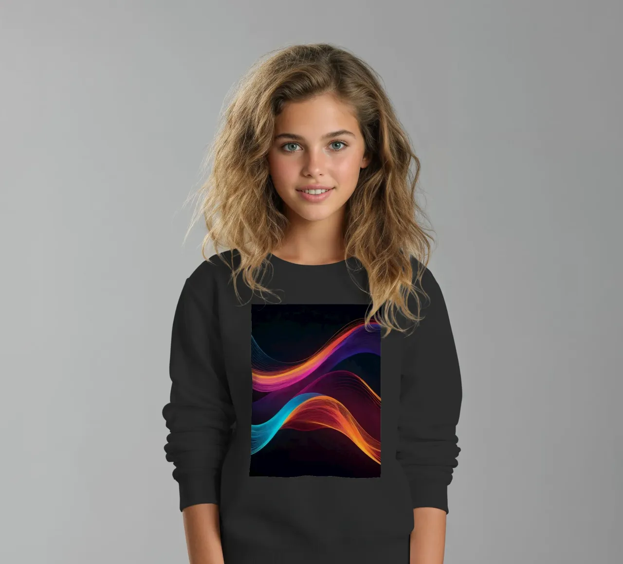 Vagues de couleurs abstraites et vibrantes créant un visuel dynamique sweat enfant de DesignDoodle