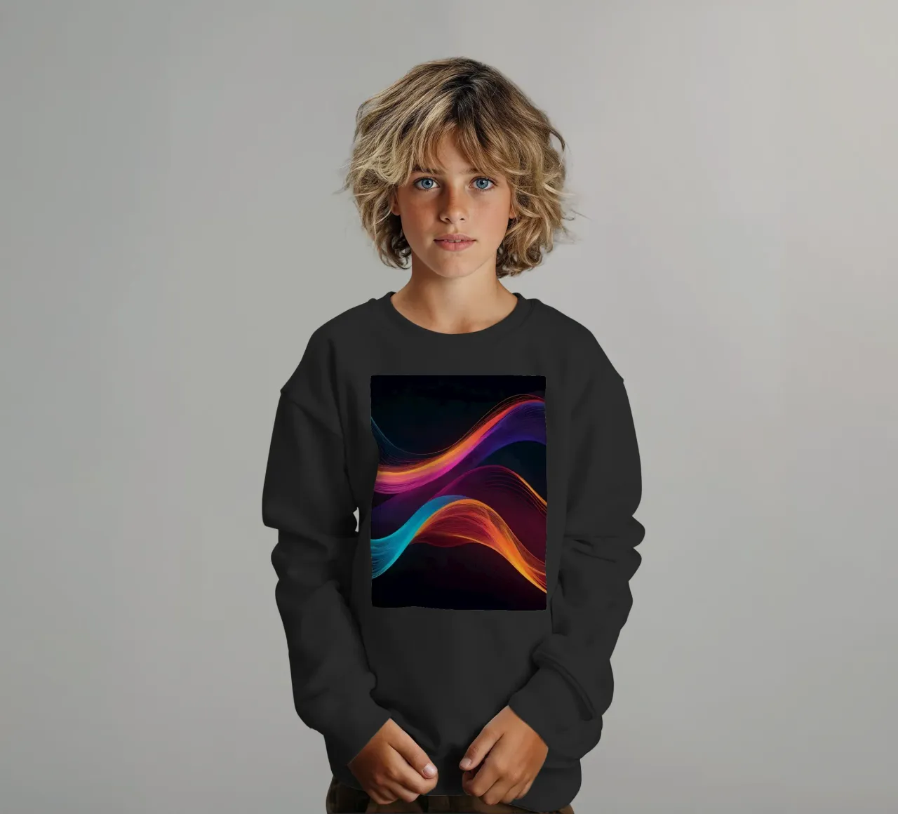 Vagues de couleurs abstraites et vibrantes créant un visuel dynamique sweat enfant de DesignDoodle
