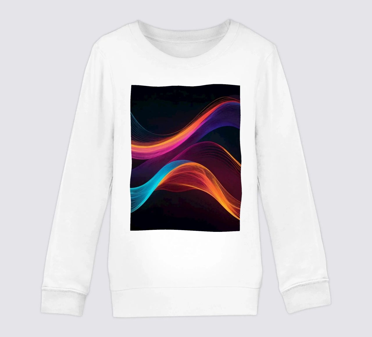 Vibrant abstract waves of color creating a dynamic visual kids sweatshirt by DesignDoodle