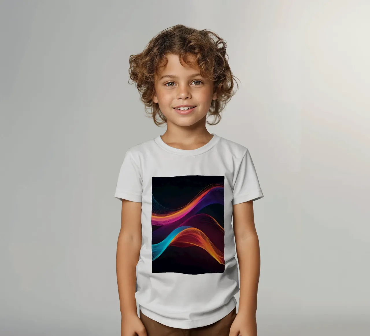 Vibrant abstract waves of color creating a dynamic visual kids t-shirt by DesignDoodle