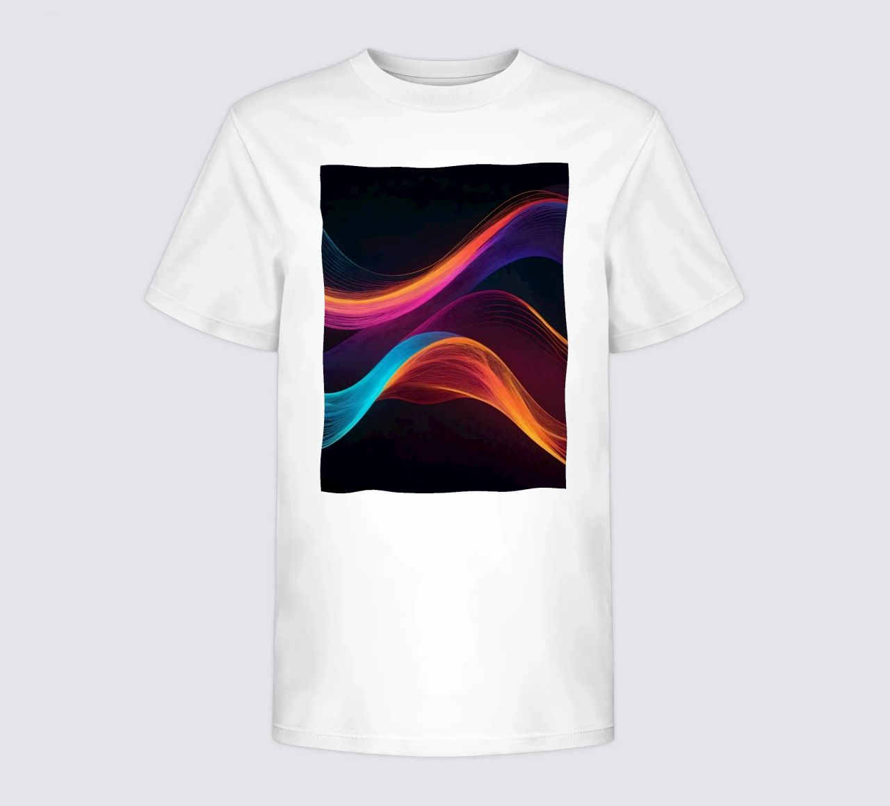 Vibrant abstract waves of color creating a dynamic visual kids t-shirt by DesignDoodle