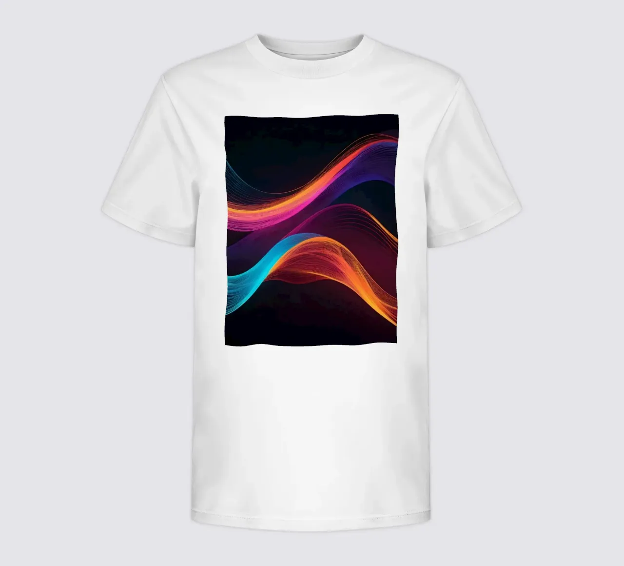 Vibrant abstract waves of color creating a dynamic visual kids t-shirt by DesignDoodle
