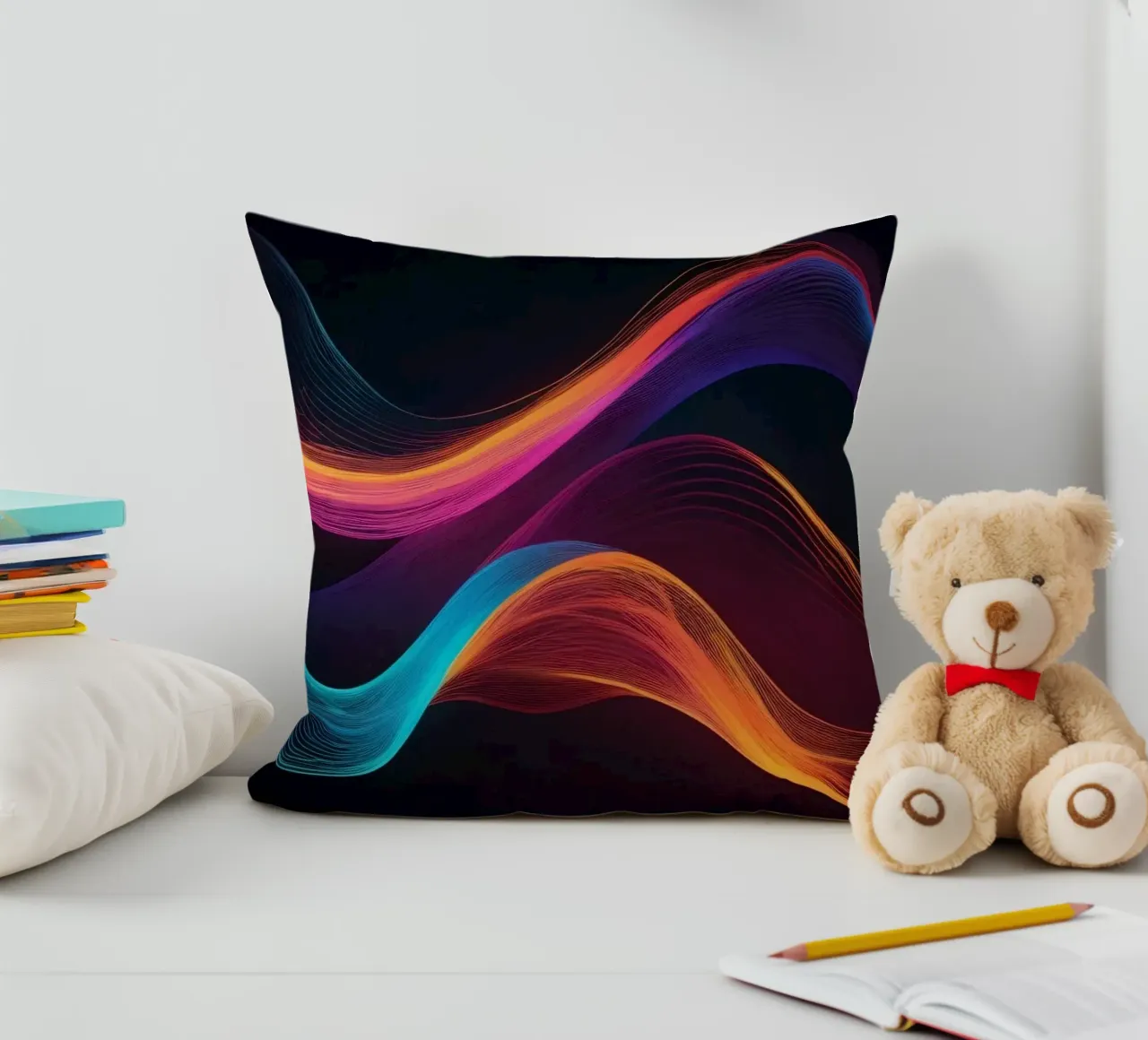 Vagues de couleurs abstraites et vibrantes créant un visuel dynamique coussin de DesignDoodle