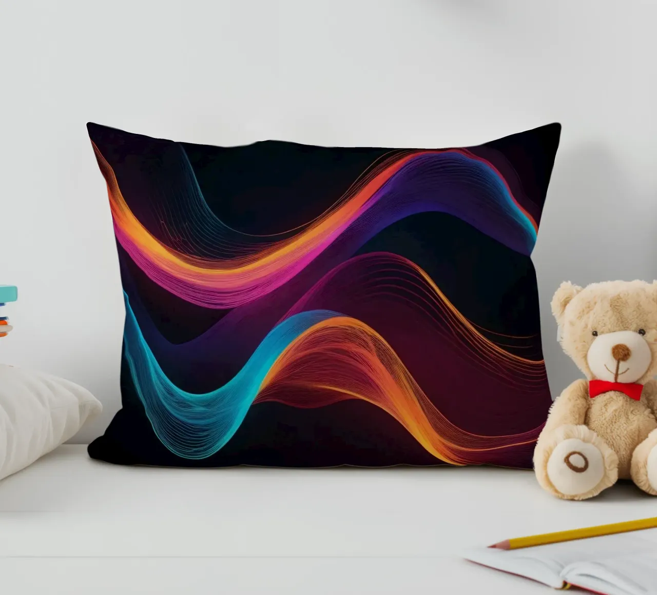 Vagues de couleurs abstraites et vibrantes créant un visuel dynamique coussin de DesignDoodle