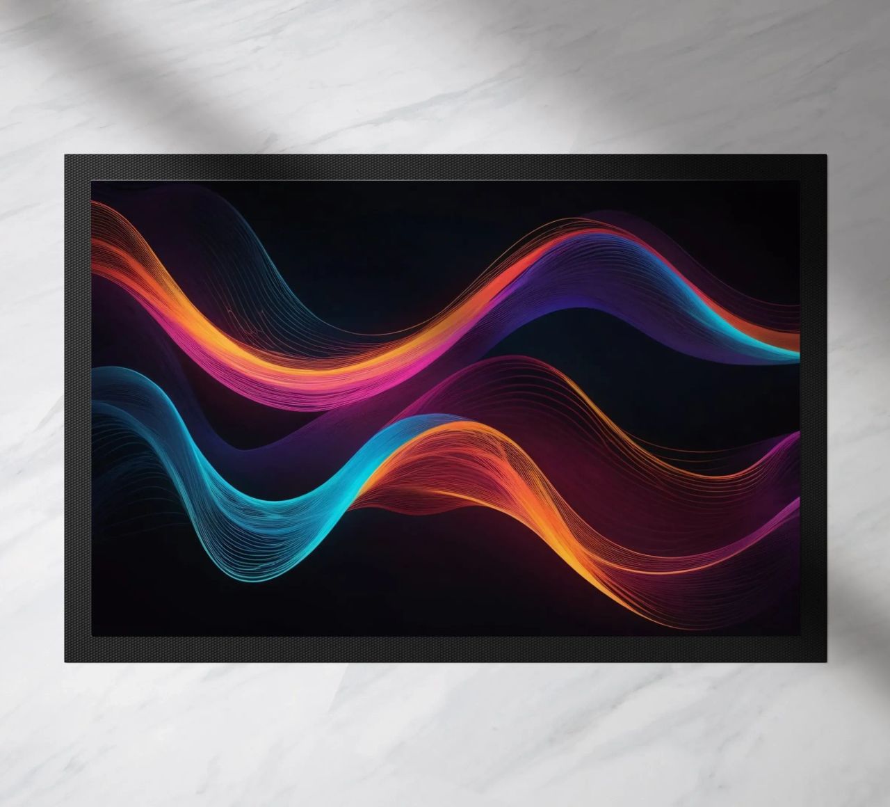 Vibrant abstract waves of color creating a dynamic visual doormat by DesignDoodle