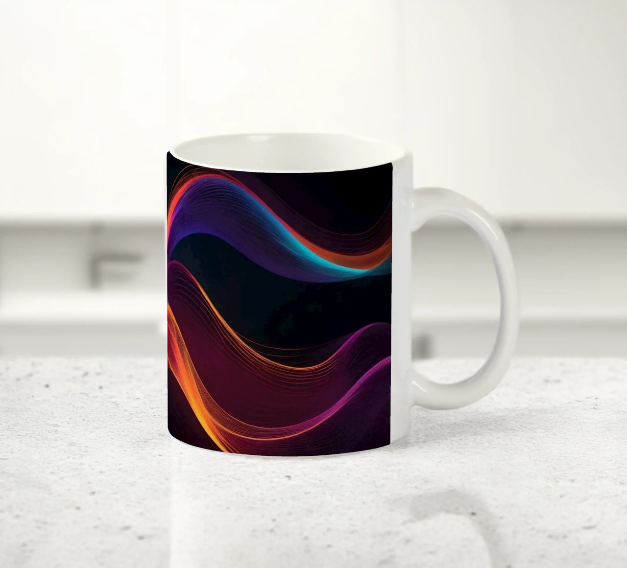 Vibrant abstract waves of color creating a dynamic visual ceramic mug by DesignDoodle