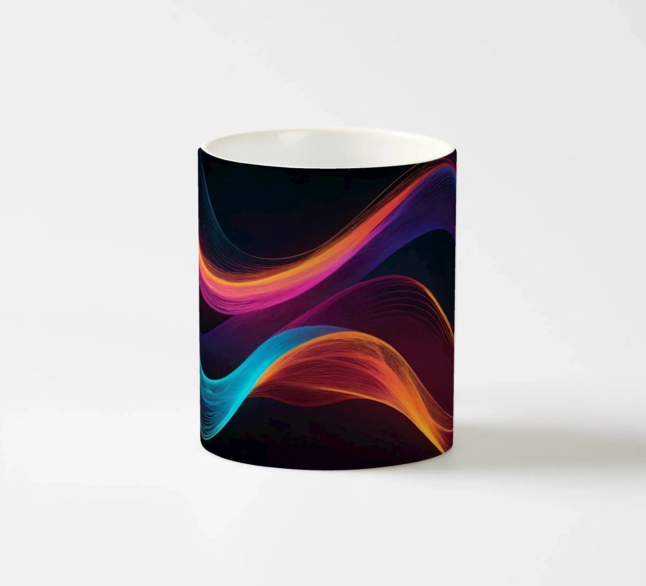 Vibrant abstract waves of color creating a dynamic visual ceramic mug by DesignDoodle
