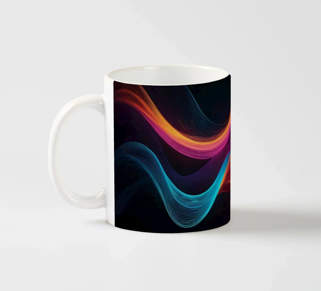 Vibrant abstract waves of color creating a dynamic visual ceramic mug by DesignDoodle