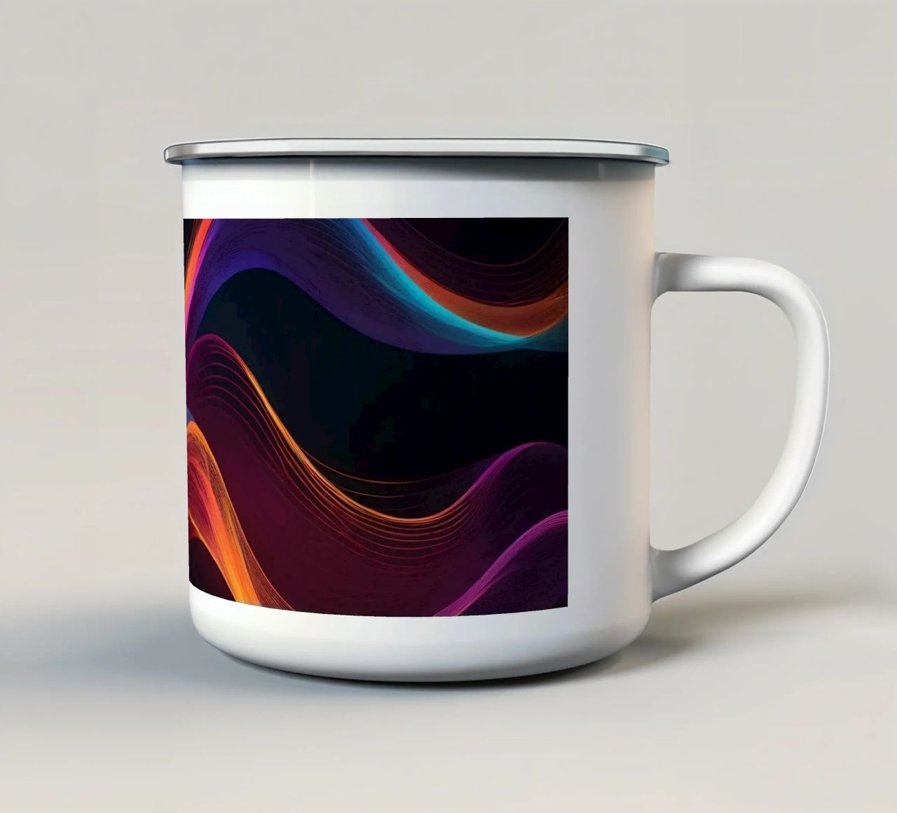 Vibrant abstract waves of color creating a dynamic visual enamel mug by DesignDoodle