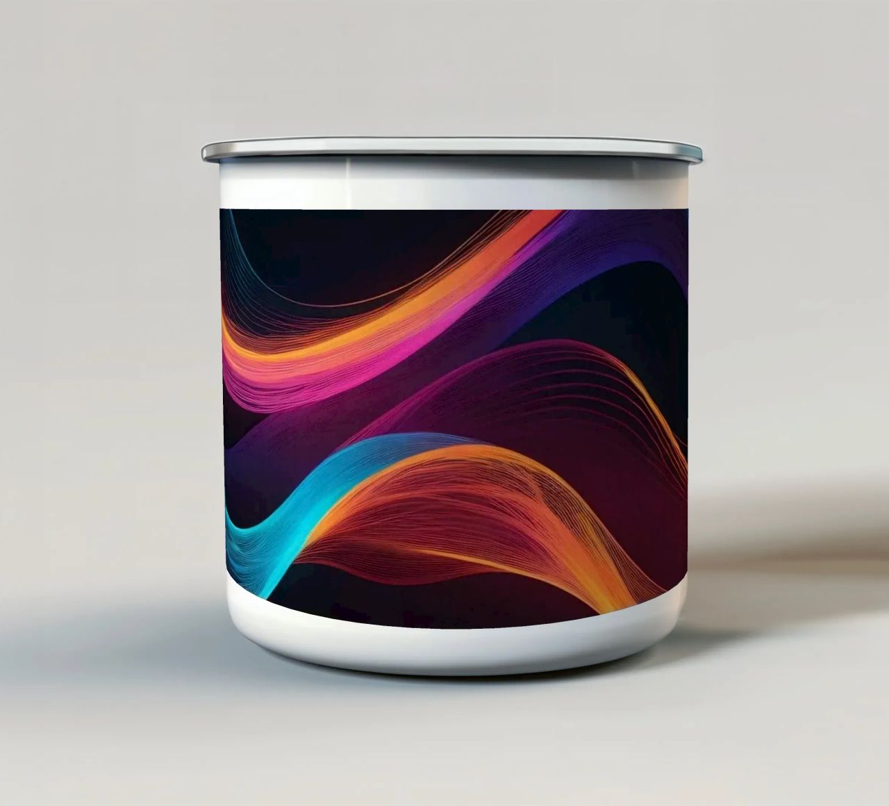 Vibrant abstract waves of color creating a dynamic visual enamel mug by DesignDoodle