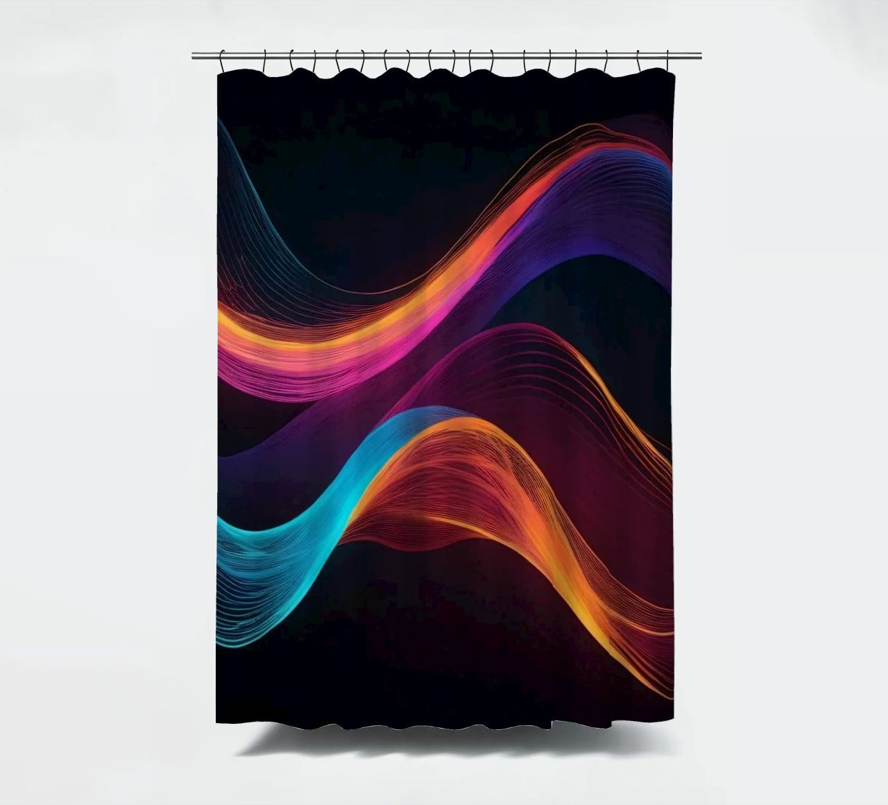 Vibrant abstract waves of color creating a dynamic visual shower curtain by DesignDoodle