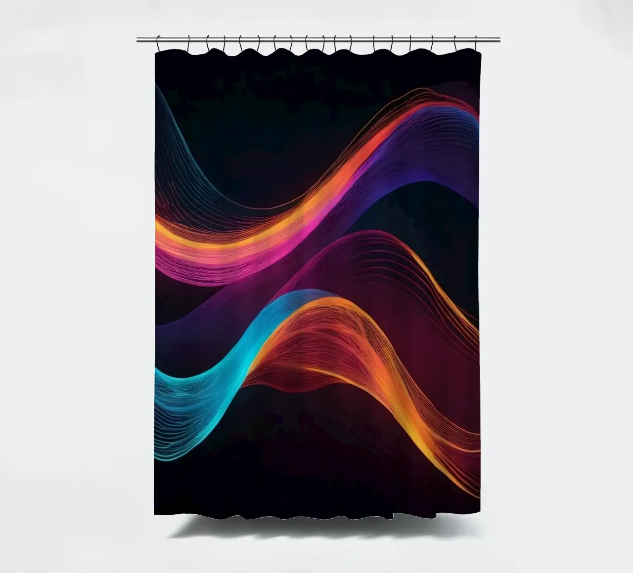 Vibrant abstract waves of color creating a dynamic visual shower curtain by DesignDoodle