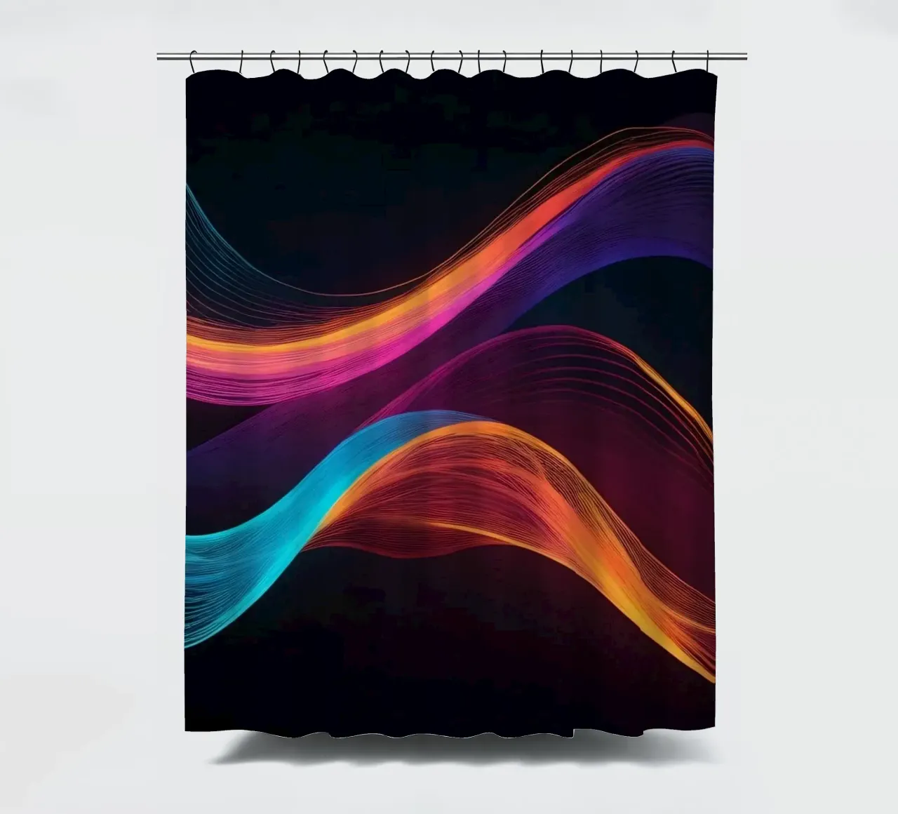 Vibrant abstract waves of color creating a dynamic visual shower curtain by DesignDoodle
