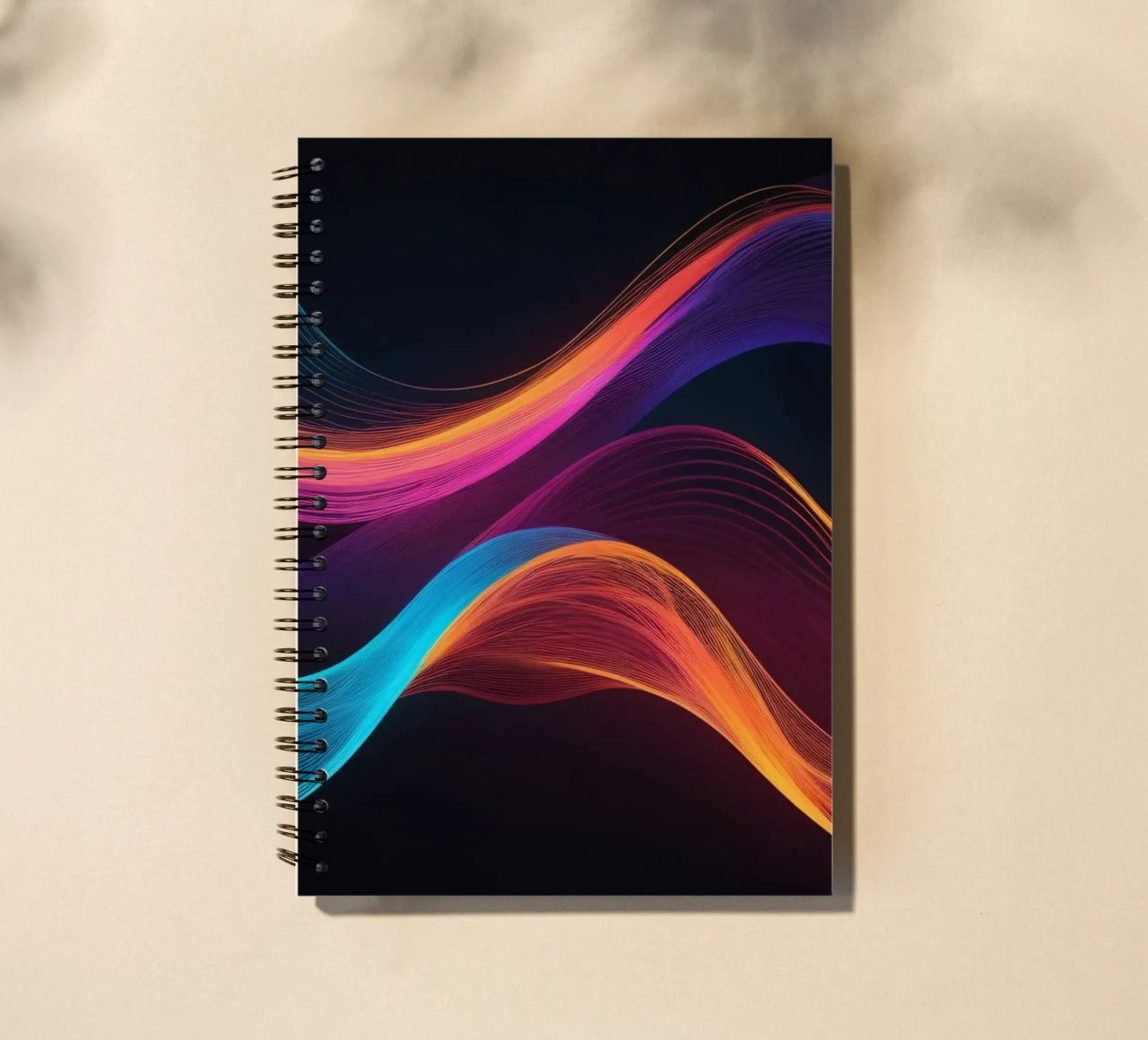 Vibrant abstract waves of color creating a dynamic visual spiral notebook by DesignDoodle