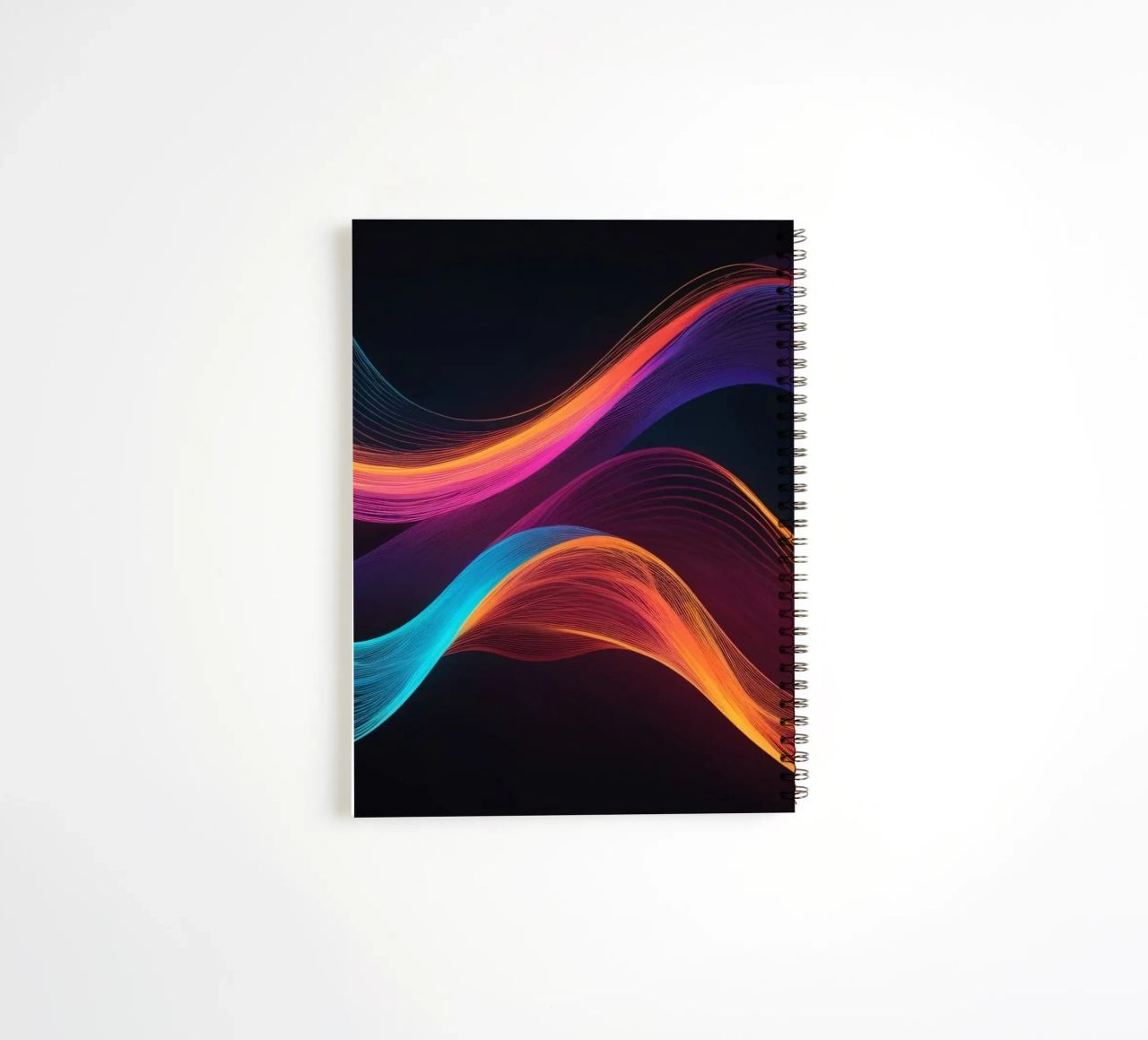 Vibrant abstract waves of color creating a dynamic visual spiral notebook by DesignDoodle
