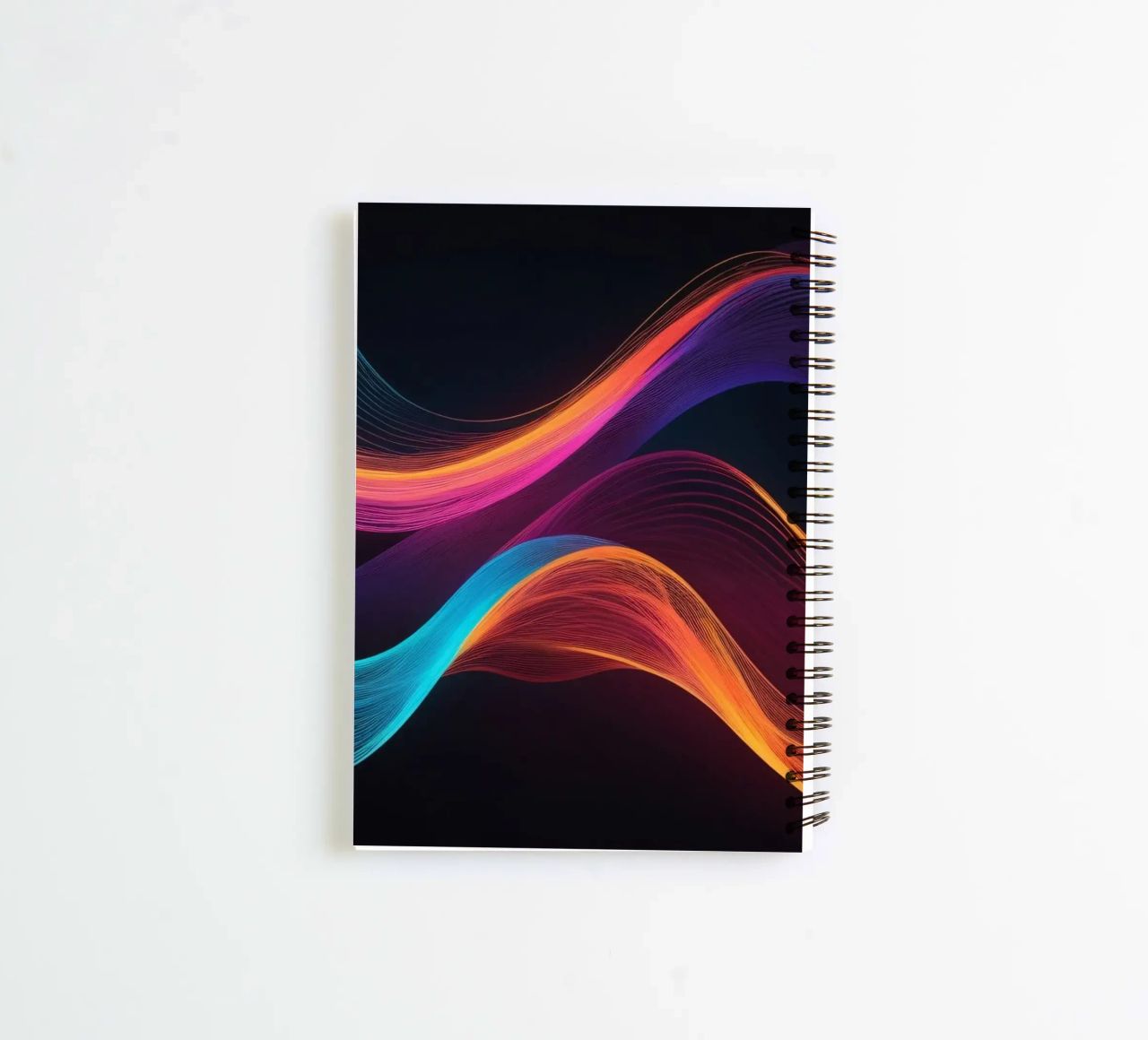 Vibrant abstract waves of color creating a dynamic visual spiral notebook by DesignDoodle