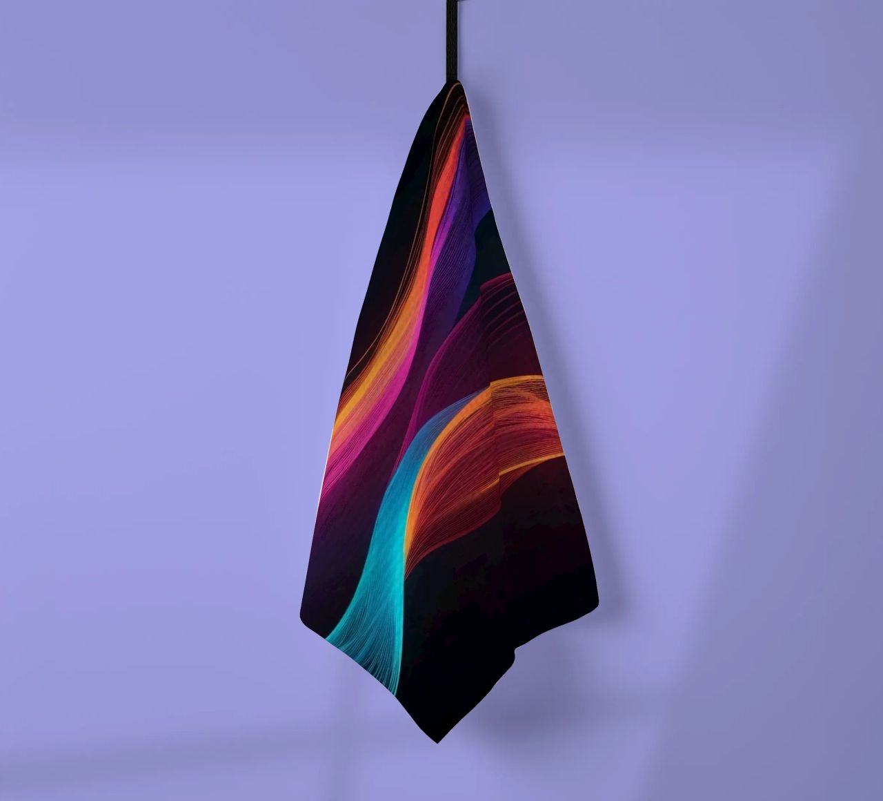 Vibrant abstract waves of color creating a dynamic visual tea towel by DesignDoodle
