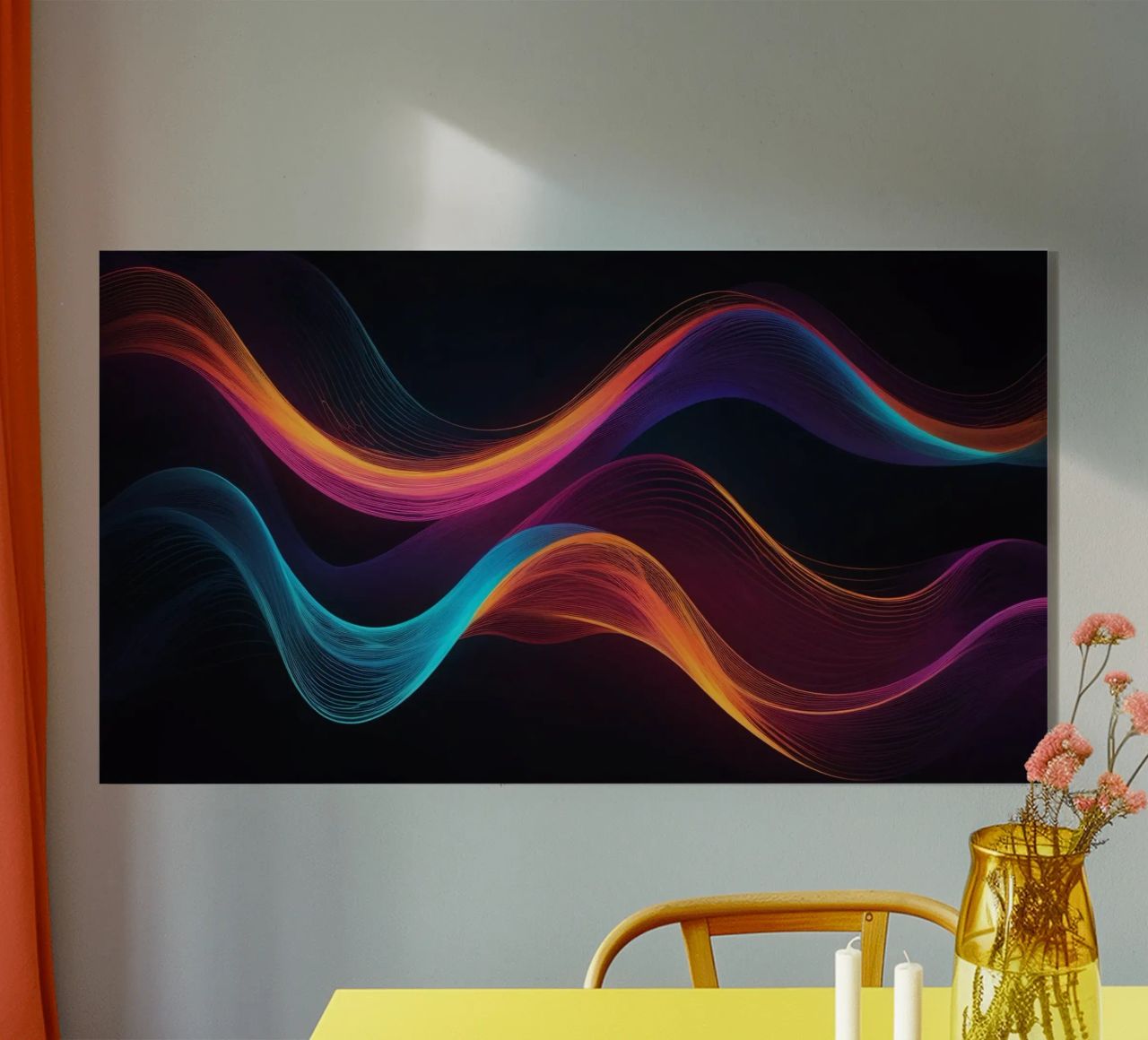 Vibrant abstract waves of color creating a dynamic visual acrylic glass by DesignDoodle