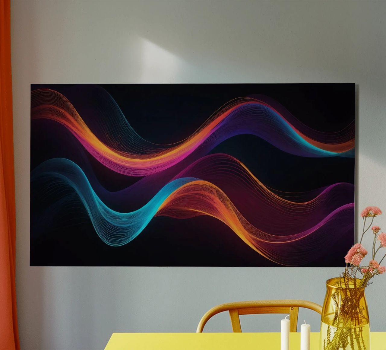 Vibrant abstract waves of color creating a dynamic visual alu-dibond by DesignDoodle