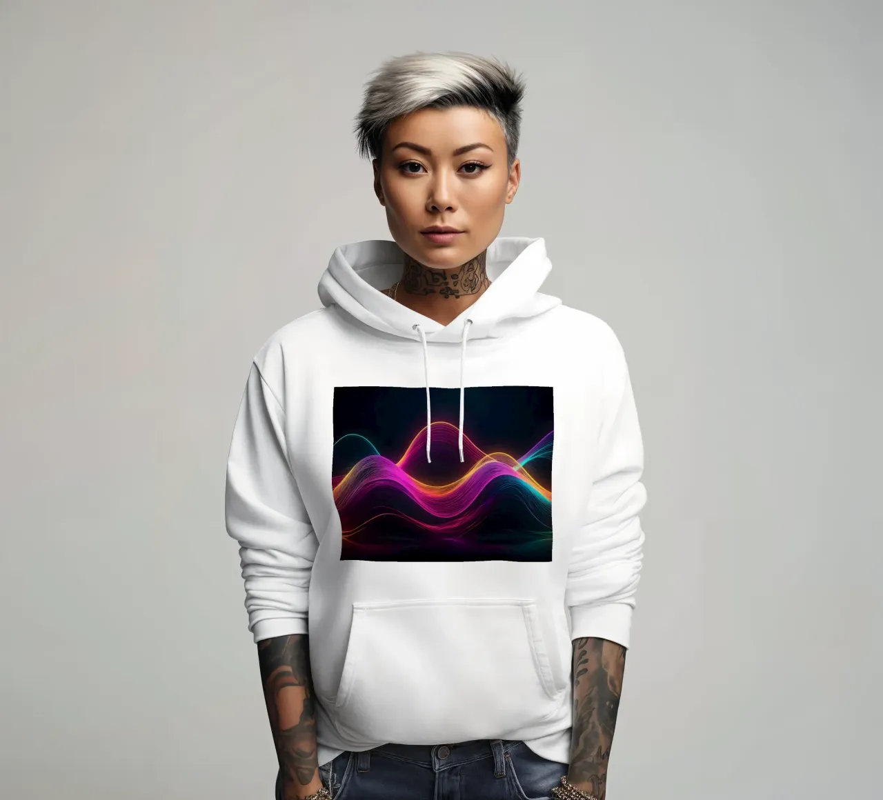 Vibranti onde astratte creano uno sfondo digitale ipnotico felpa con cappuccio da DesignDoodle