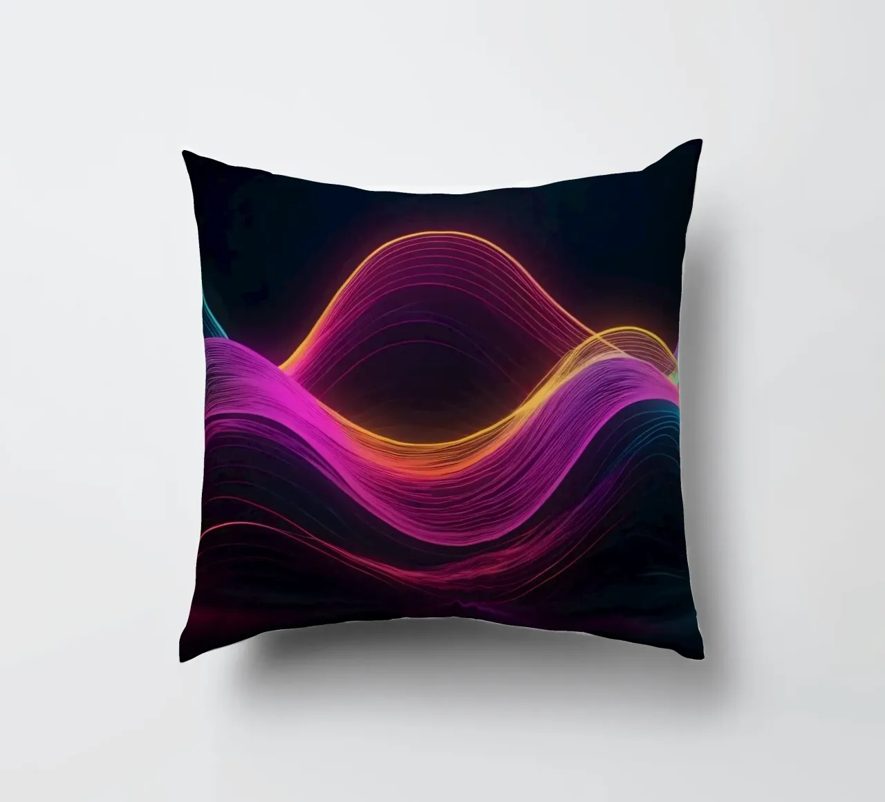 Vibrant abstract waves create mesmerizing digital backgroud decorative cushion by DesignDoodle