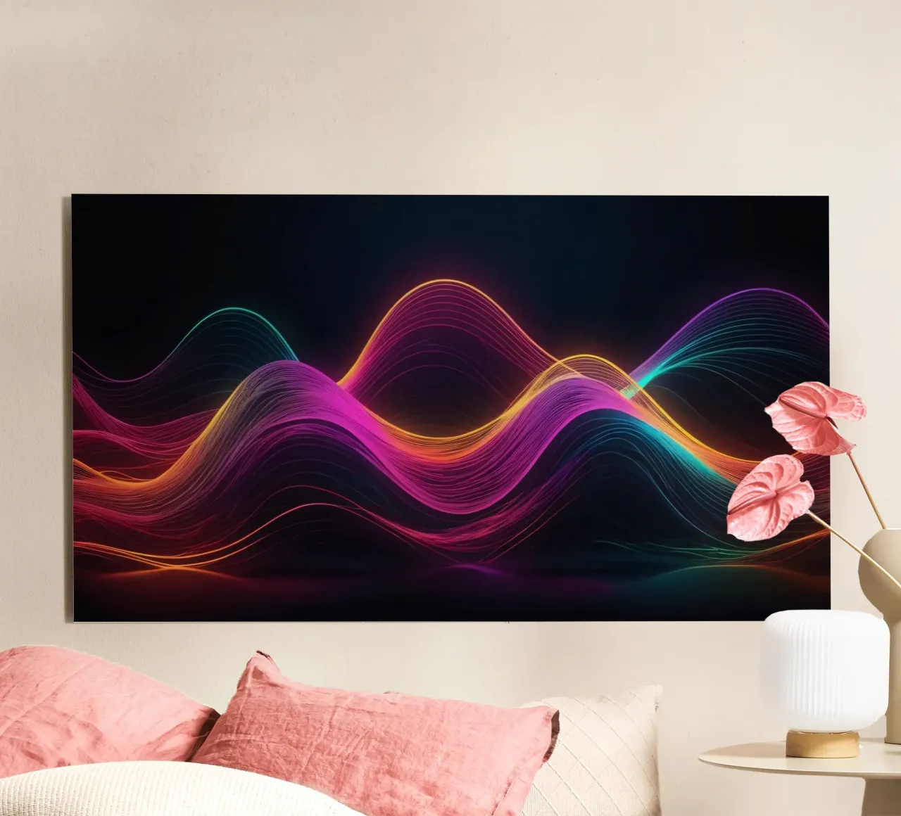 Vibrant abstract waves create mesmerizing digital backgroud alu-dibond by DesignDoodle