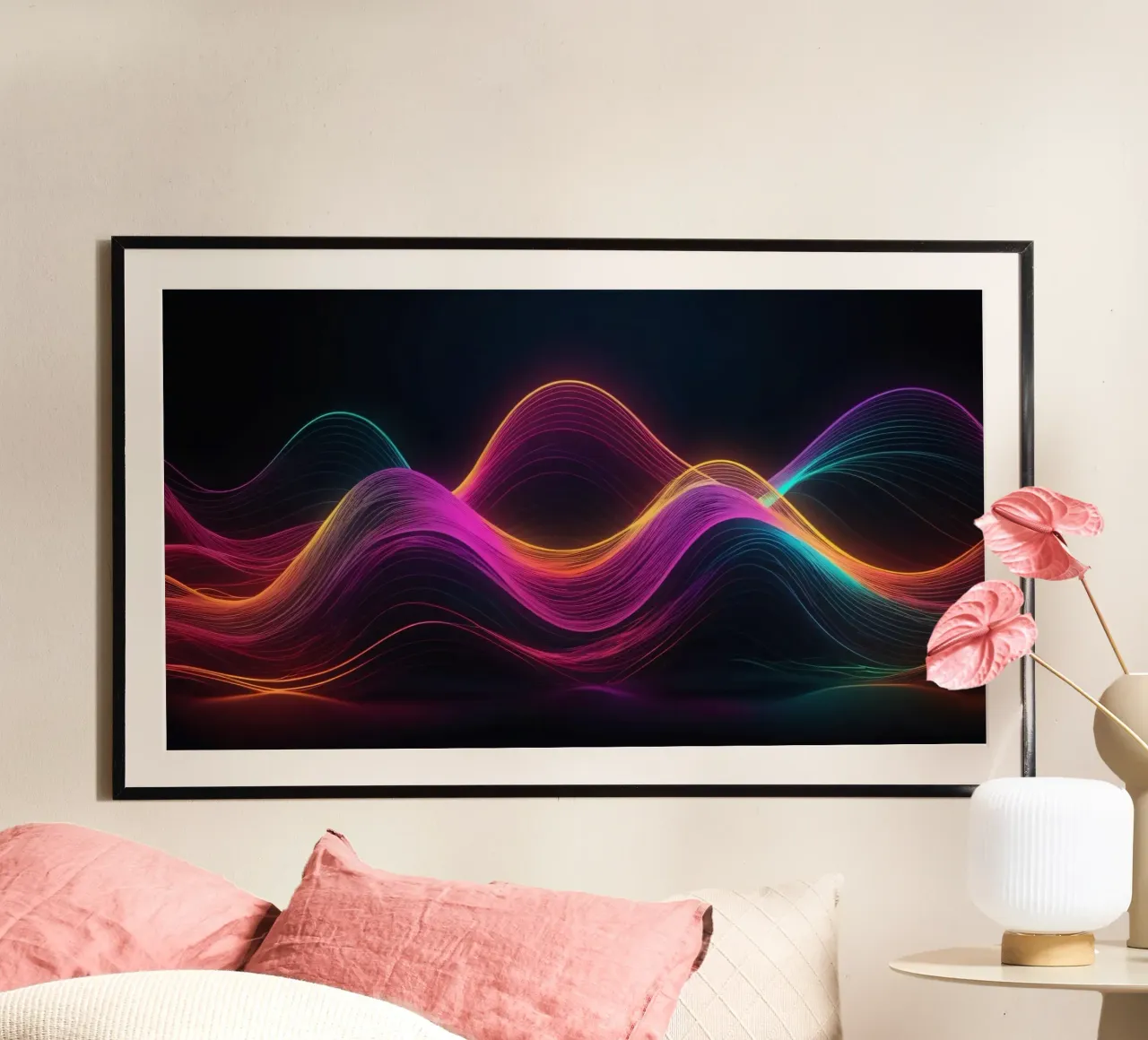 Vibrant abstract waves create mesmerizing digital backgroud hahnemühle by DesignDoodle