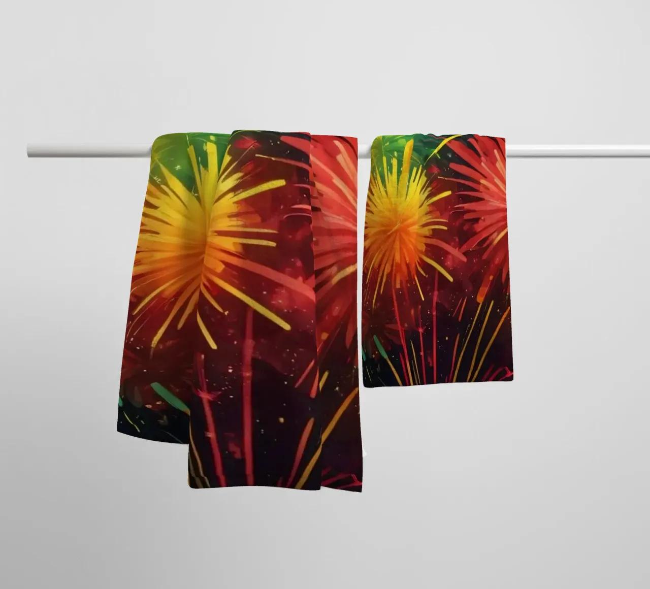 Vibrant, joyful explosion of colorful fireworks towel by DesignDoodle