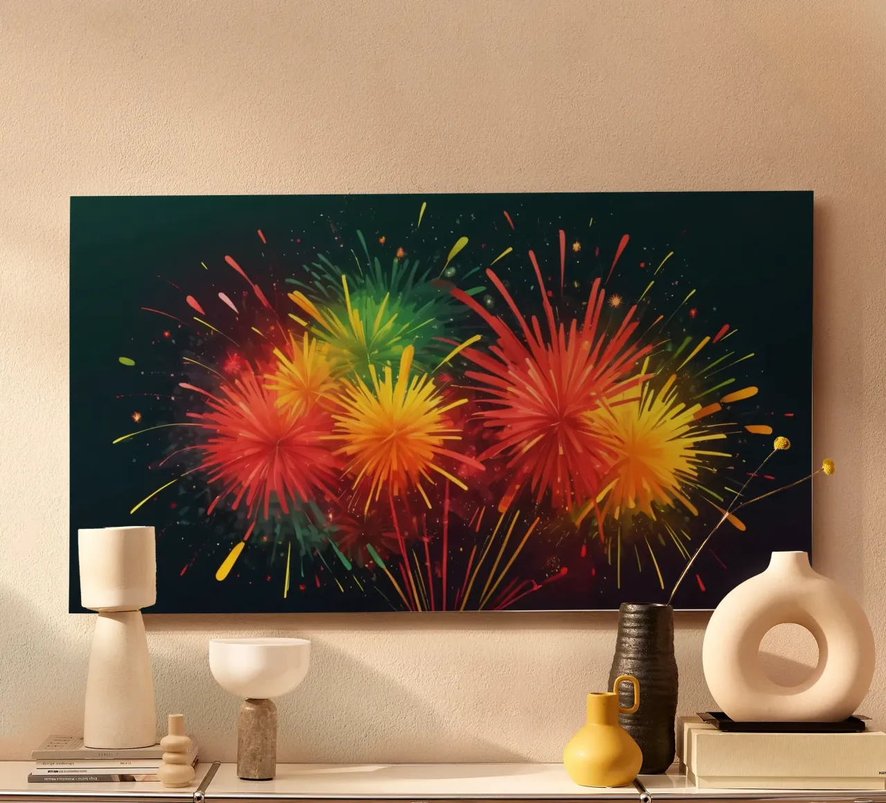 Vibrante e gioiosa esplosione di fuochi d'artificio colorati alluminio dibond da DesignDoodle
