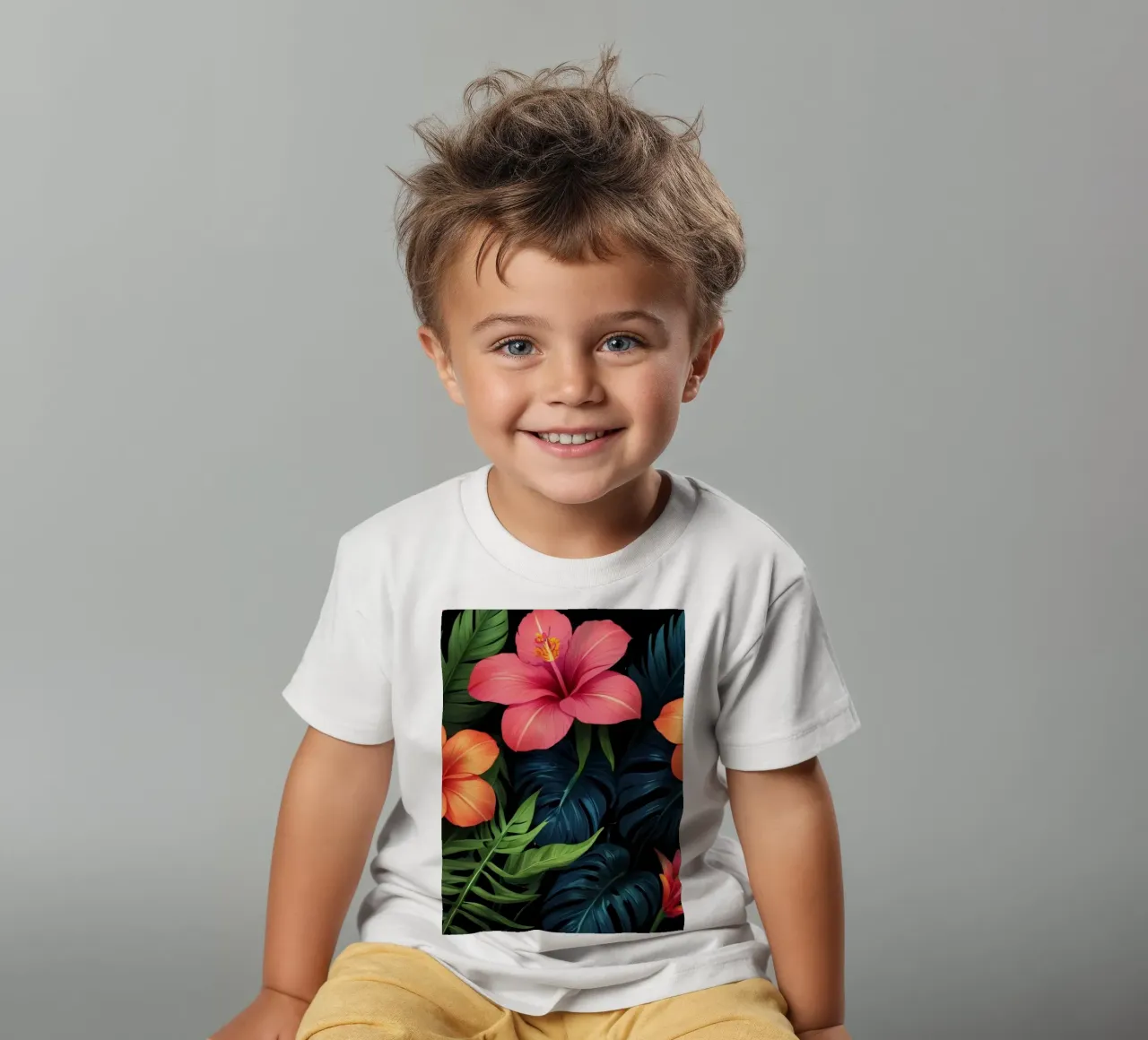 Vibrant tropical flowers combine in an artistic display kids t-shirt by DesignDoodle