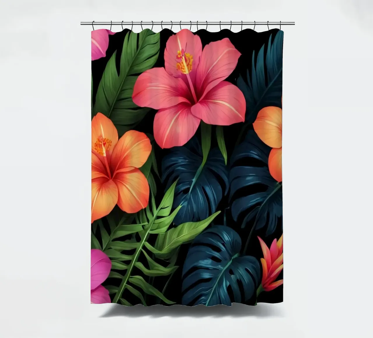 Vibranti fiori tropicali si combinano in un'esposizione artistica tenda da doccia da DesignDoodle