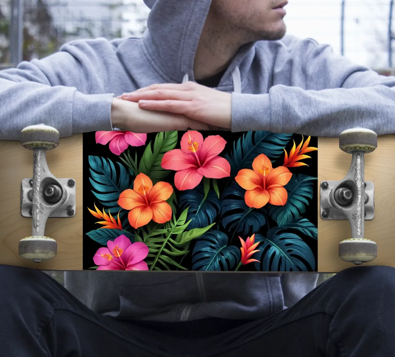 Las vibrantes flores tropicales se combinan en un despliegue artístico pegatina de DesignDoodle